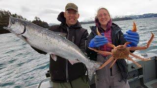 Catch and Cook Snow Crabs & King Salmon - Fishing Alaska During a Winter Storm